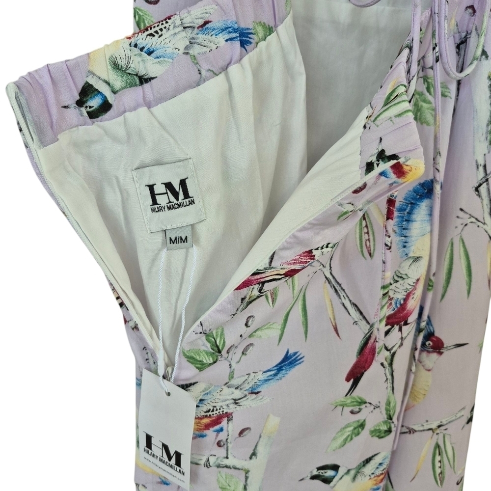 NWT Hilary Macmillan Lace Up Back Cotton Midi Dress Tropical Birds Print - Picture 7 of 8